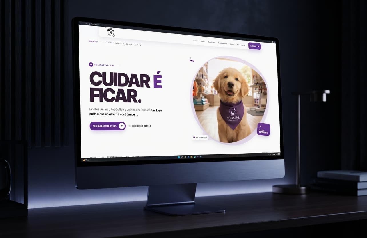 Site Mimo Pet apresentado em uma tela de computador